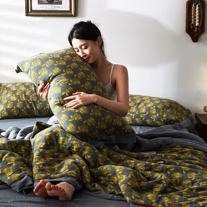 Linge de lit respirant en gaze de coton lapin jacquard