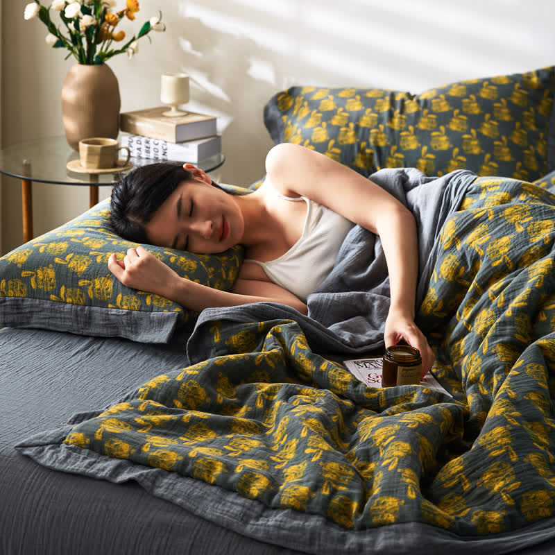 Linge de lit respirant en gaze de coton lapin jacquard