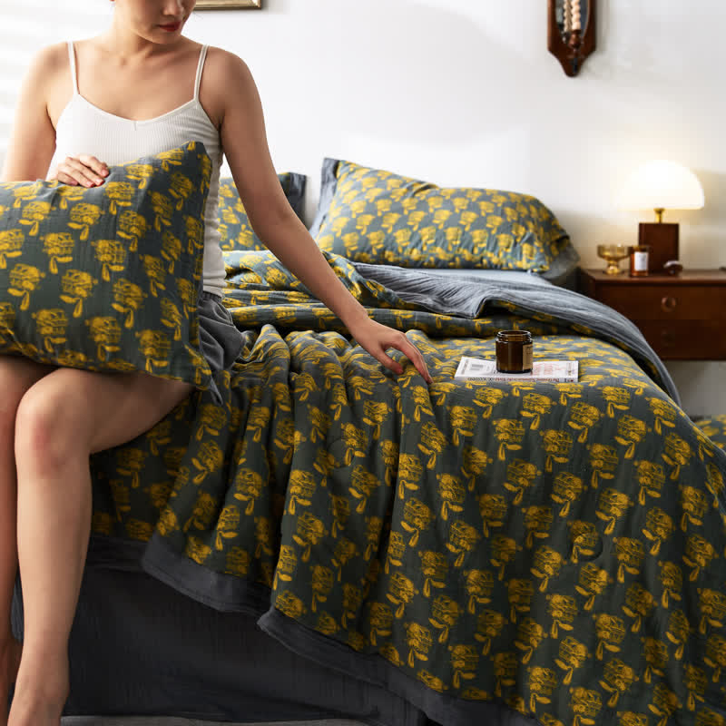 Linge de lit respirant en gaze de coton lapin jacquard