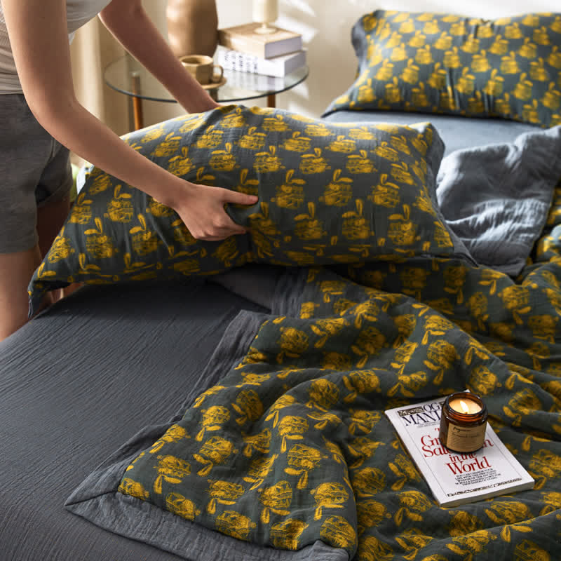 Linge de lit respirant en gaze de coton lapin jacquard