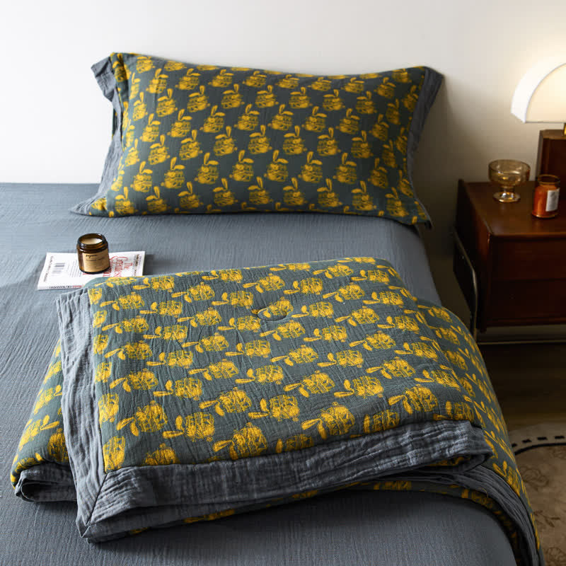 Linge de lit respirant en gaze de coton lapin jacquard