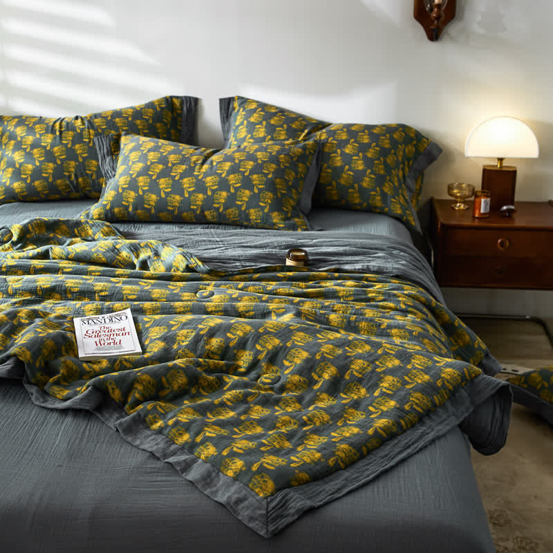 Linge de lit respirant en gaze de coton lapin jacquard