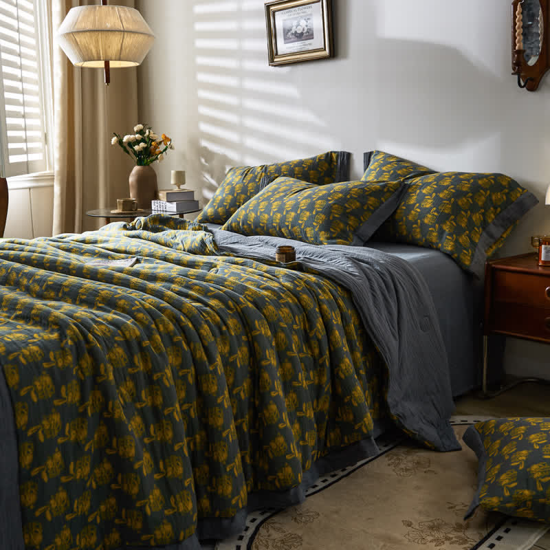 Linge de lit respirant en gaze de coton lapin jacquard