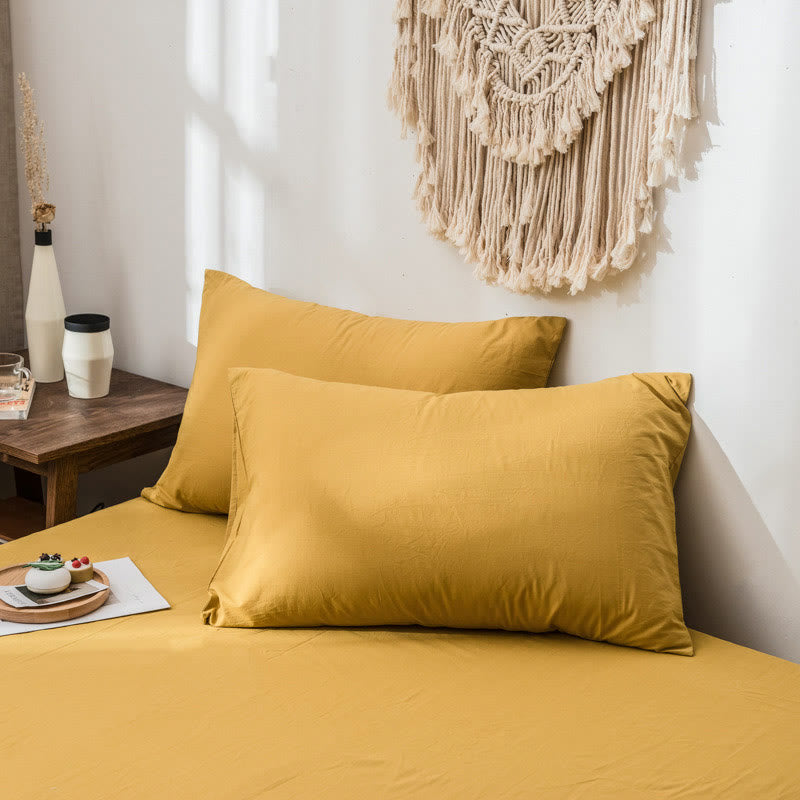Taie d'oreiller simple en coton doux Ownkoti (lot de 2) - Jaune - 48 cm x 74 cm - image 1