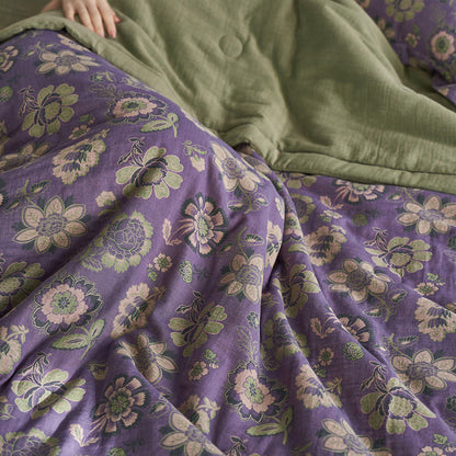 Couette jacquard en gaze de pur coton à motif floral