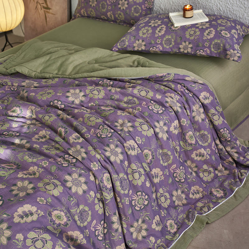 Couette jacquard en gaze de pur coton à motif floral