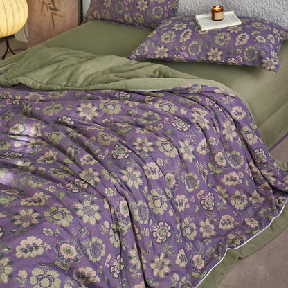 Couette jacquard en gaze de pur coton à motif floral