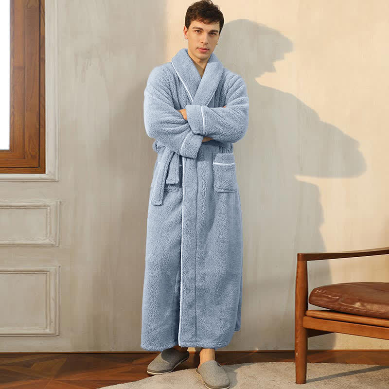 Ownkoti Pyjama polaire confortable, peignoir long - Gris Bleu - Hommes : 3XL - image 12
