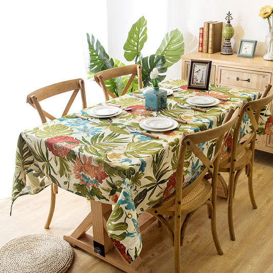 Nappe en pur coton avec motif monstera de forêt tropicale
