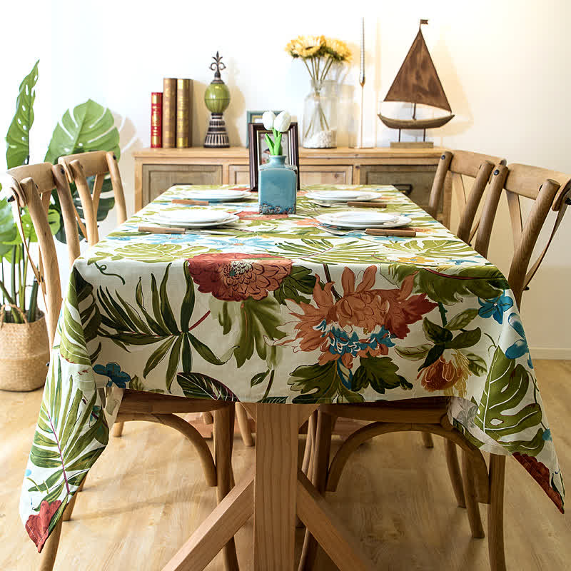 Nappe en pur coton avec motif monstera de forêt tropicale
