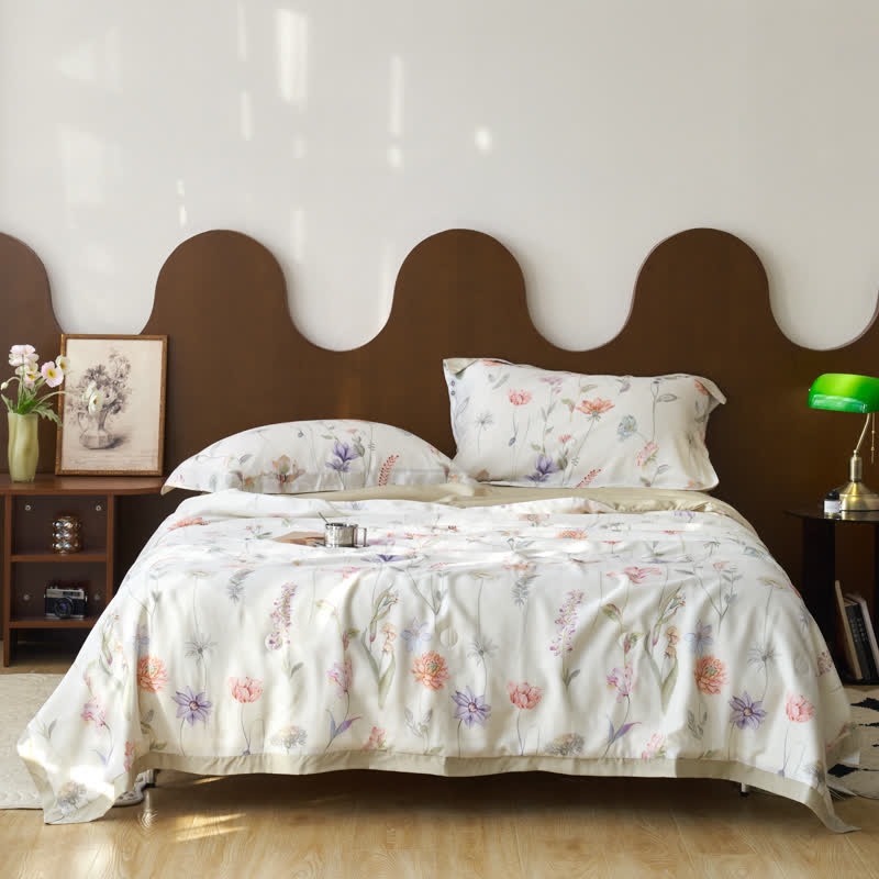 Couette d'été rustique en fibre lyocell à motif floral