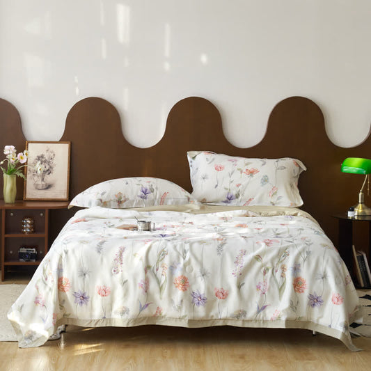 Couette d'été rustique en fibre lyocell à motif floral