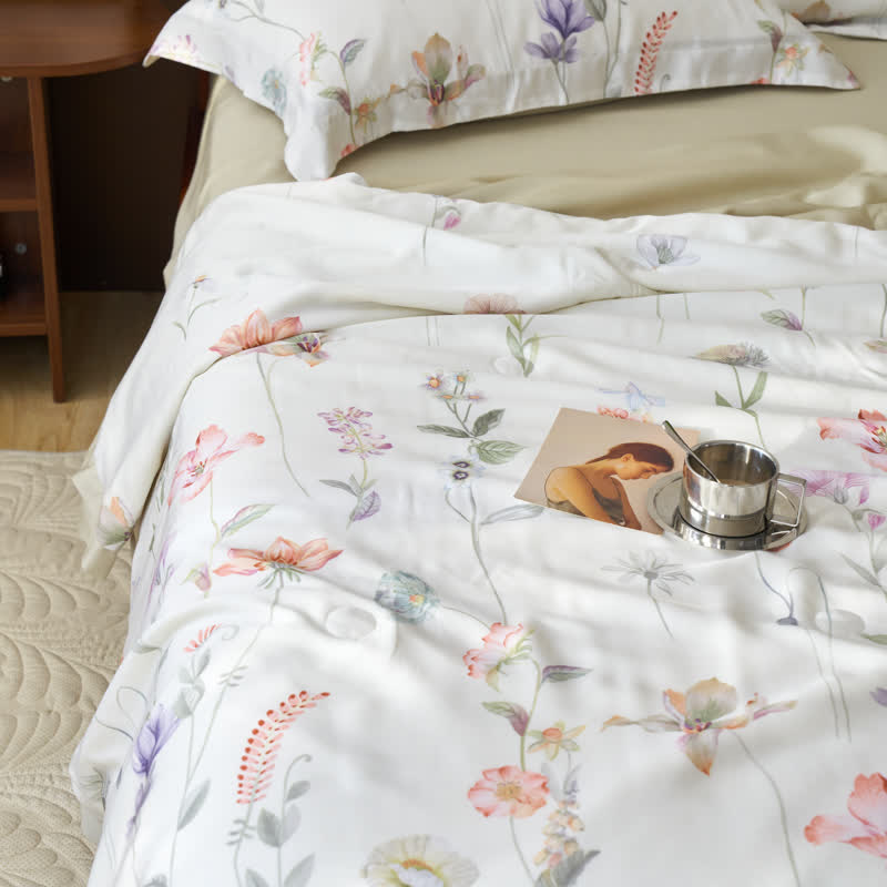 Couette d'été rustique en fibre lyocell à motif floral