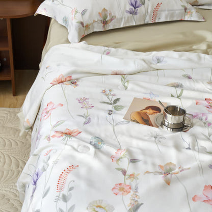 Couette d'été rustique en fibre lyocell à motif floral