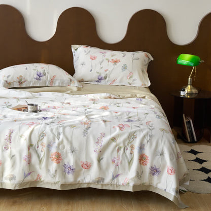 Couette d'été rustique en fibre lyocell à motif floral