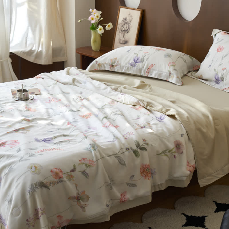 Couette d'été rustique en fibre lyocell à motif floral