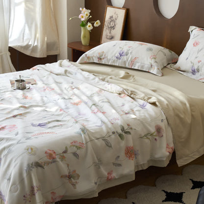 Couette d'été rustique en fibre lyocell à motif floral