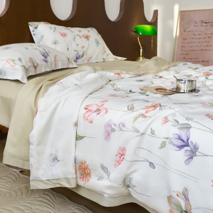Couette d'été rustique en fibre lyocell à motif floral