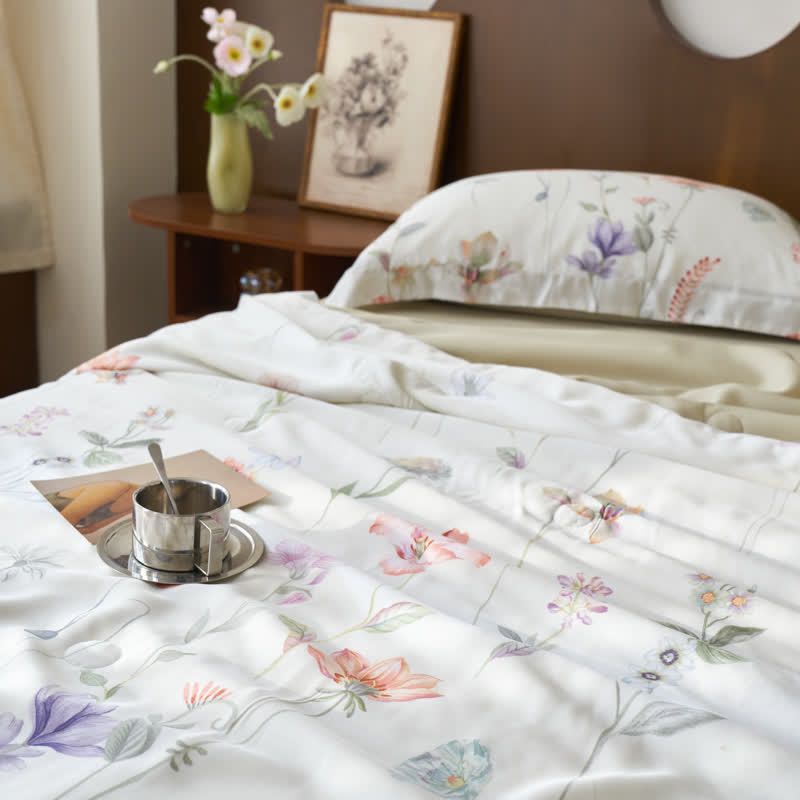 Couette d'été rustique en fibre lyocell à motif floral