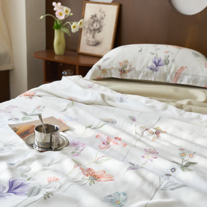 Couette d'été rustique en fibre lyocell à motif floral