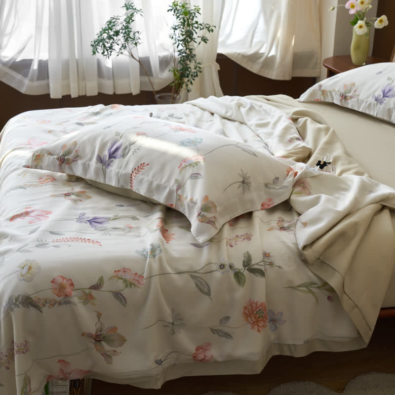 Couette d'été rustique en fibre lyocell à motif floral