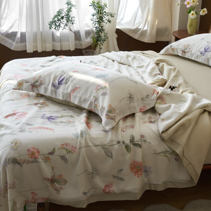 Couette d'été rustique en fibre lyocell à motif floral
