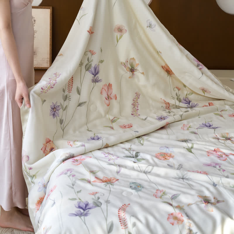Couette d'été rustique en fibre lyocell à motif floral
