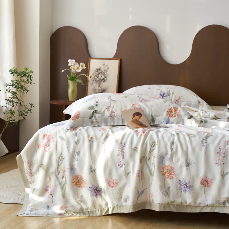 Couette d'été rustique en fibre lyocell à motif floral