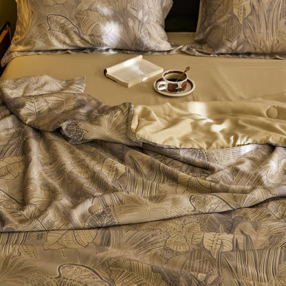 Linge de lit luxueux en lyocell au motif de feuilles rétro