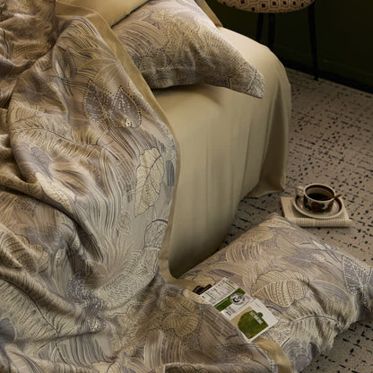 Linge de lit luxueux en lyocell au motif de feuilles rétro