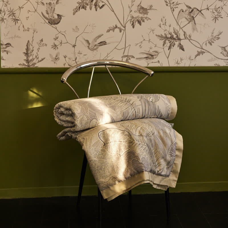 Linge de lit luxueux en lyocell au motif de feuilles rétro