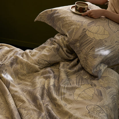 Linge de lit luxueux en lyocell au motif de feuilles rétro