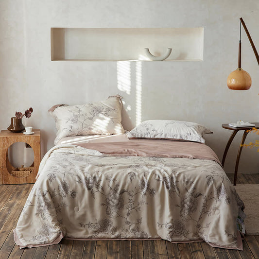 Linge de lit respirant en fibre lyocell avec motif floral et motif rose