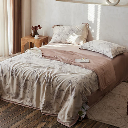 Linge de lit respirant en fibre lyocell avec motif floral et motif rose
