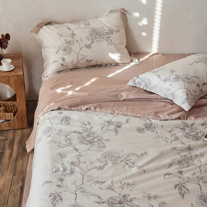 Linge de lit respirant en fibre lyocell avec motif floral et motif rose