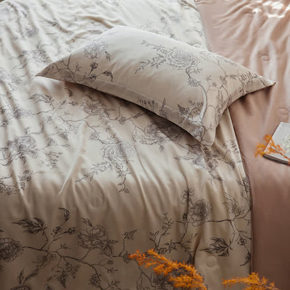 Linge de lit respirant en fibre lyocell avec motif floral et motif rose