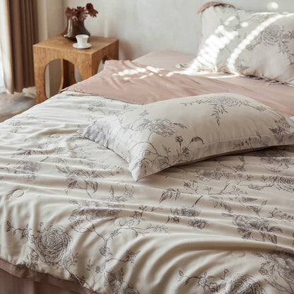 Linge de lit respirant en fibre lyocell avec motif floral et motif rose