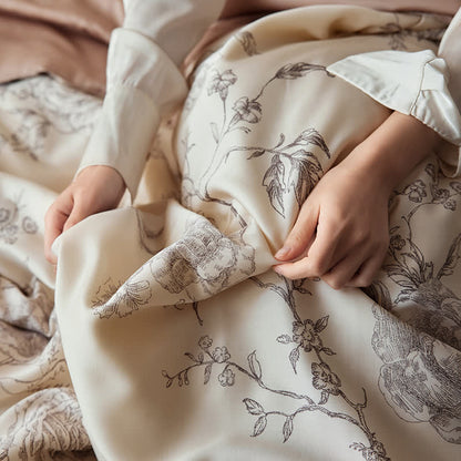 Linge de lit respirant en fibre lyocell avec motif floral et motif rose