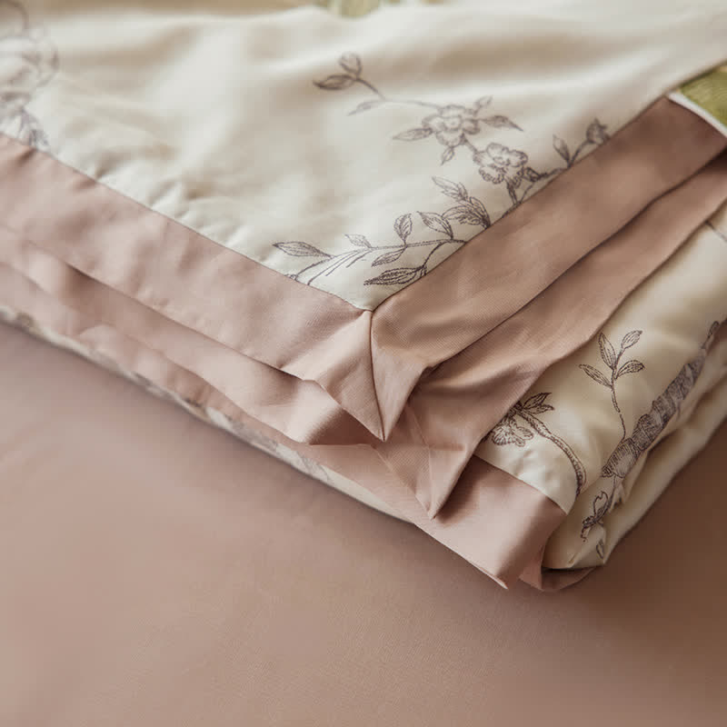 Linge de lit respirant en fibre lyocell avec motif floral et motif rose