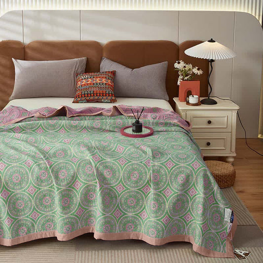 Couverture réversible en gaze de coton Boho Mandala