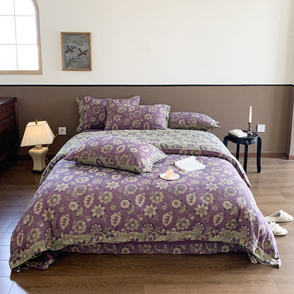 Parure de lit en gaze de coton à motifs floraux décorés de boutons (4 pièces)