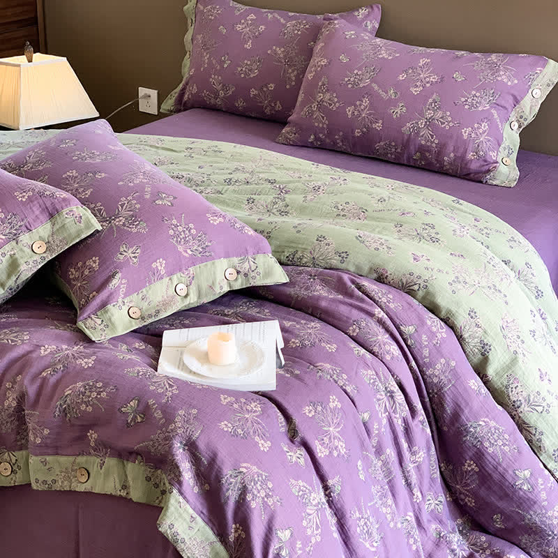 Parure de lit élégante en coton avec boutons papillon (4 pièces)