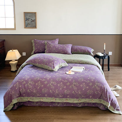 Parure de lit élégante en coton avec boutons papillon (4 pièces)