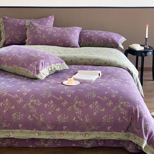 Parure de lit élégante en coton avec boutons papillon (4 pièces)