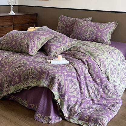 Parure de lit en gaze de coton double épaisseur de style rétro (4 pièces)