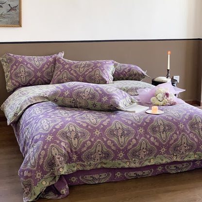 Parure de lit en gaze de coton double épaisseur de style rétro (4 pièces)