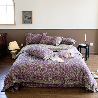 Parure de lit en gaze de coton double épaisseur de style rétro (4 pièces)