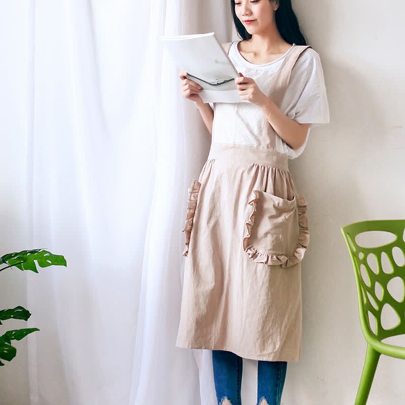 Tablier simple en coton et lin avec poches