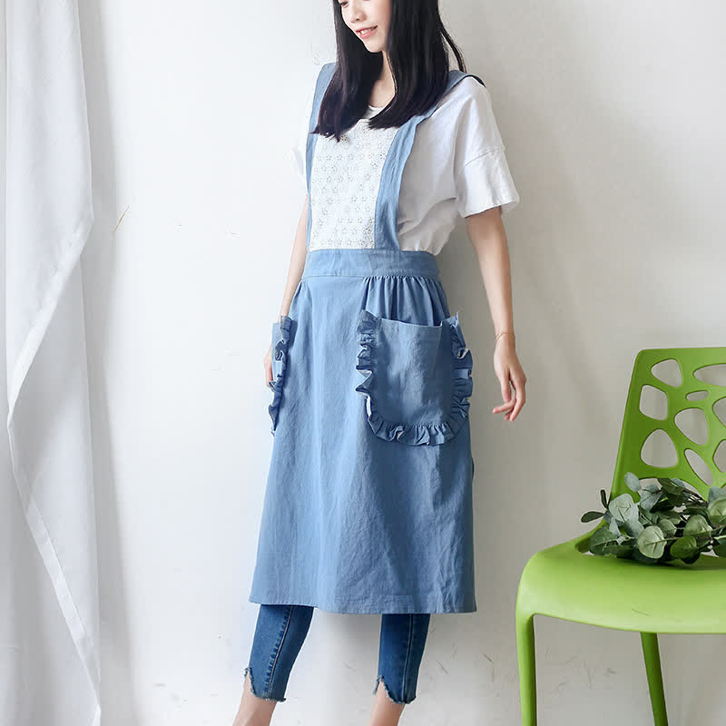 Tablier simple en coton et lin avec poches