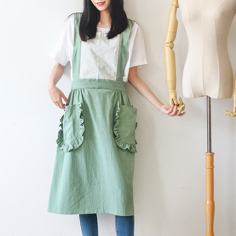 Tablier simple en coton et lin avec poches